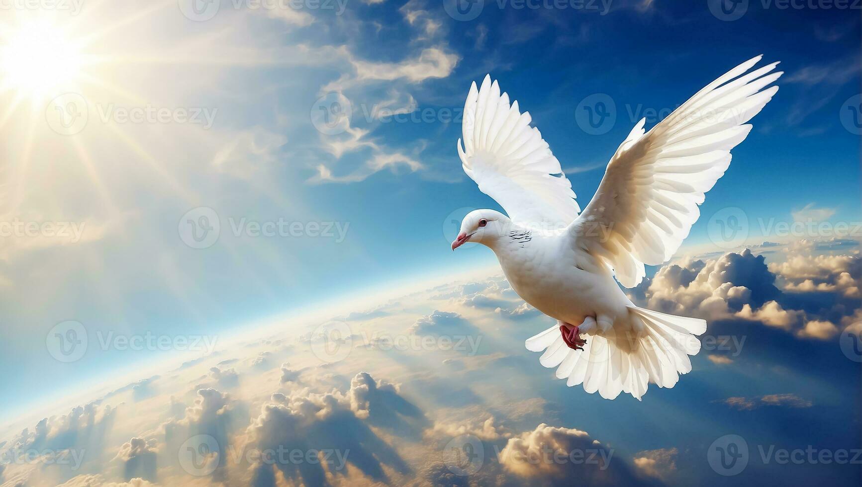 AI generated White dove against the sky with clouds photo