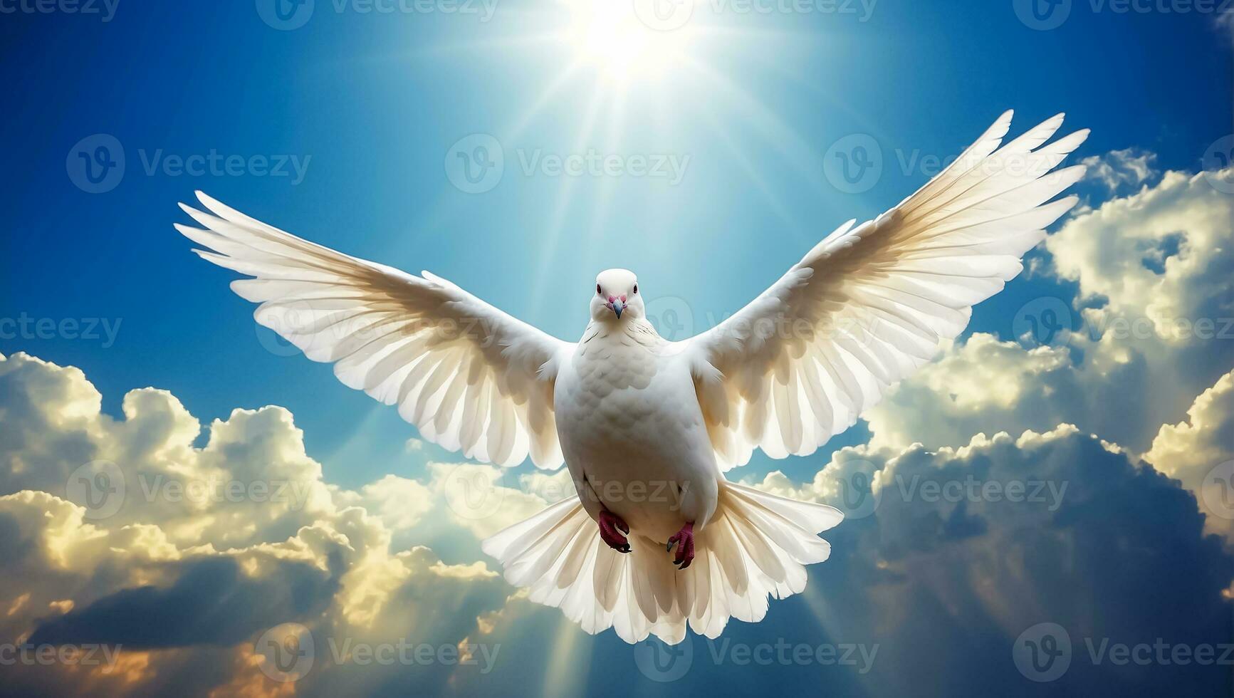 AI generated White dove against the sky with clouds photo