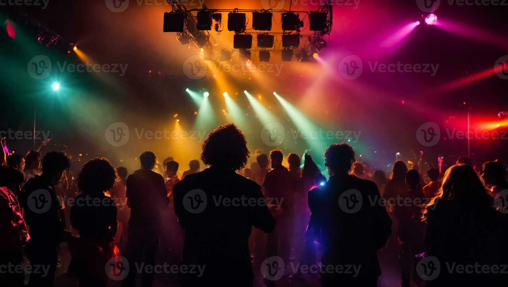 AI generated Silhouettes of people at a disco photo