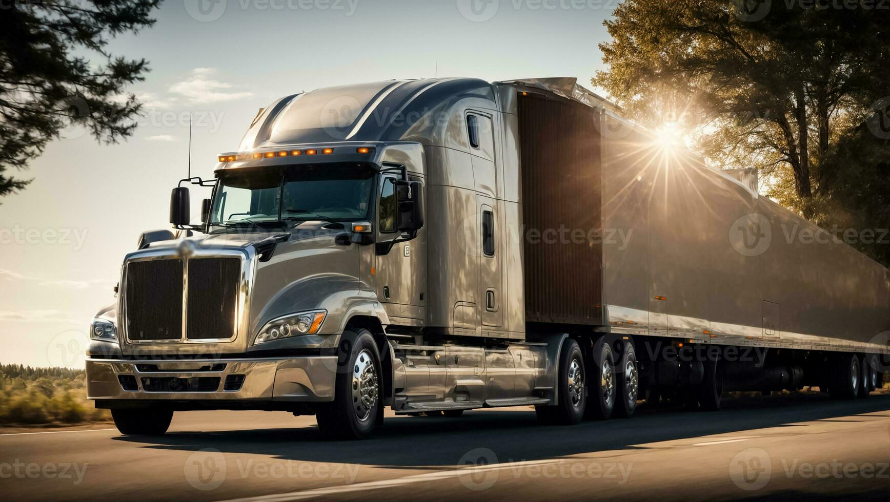 AI generated Truck driving down the road in summer photo