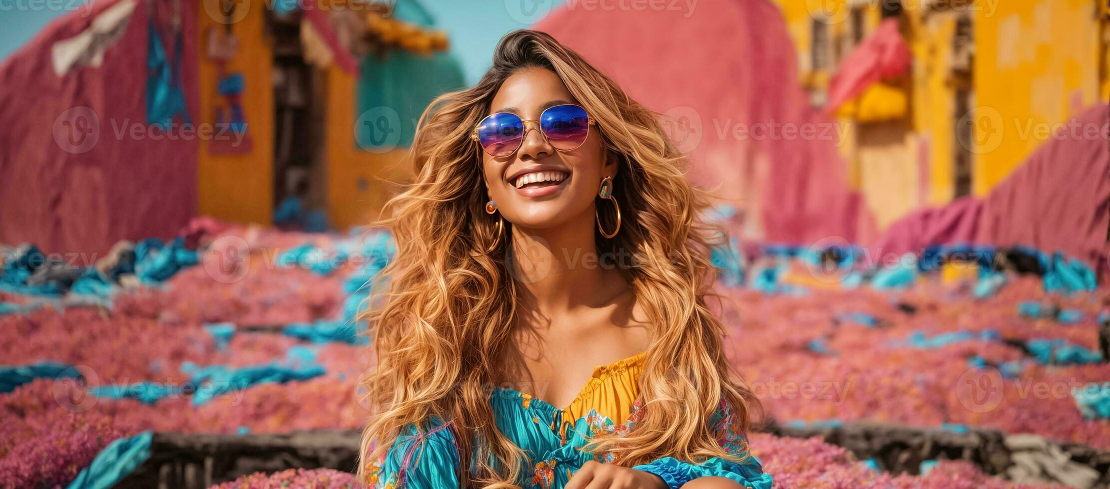 AI generated Portrait of a fashionable girl in sunglasses photo