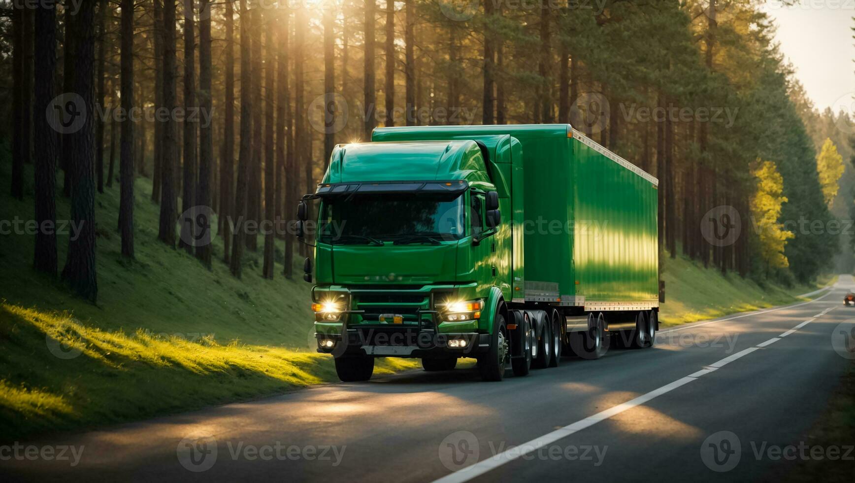 AI generated Truck driving down the road in summer photo