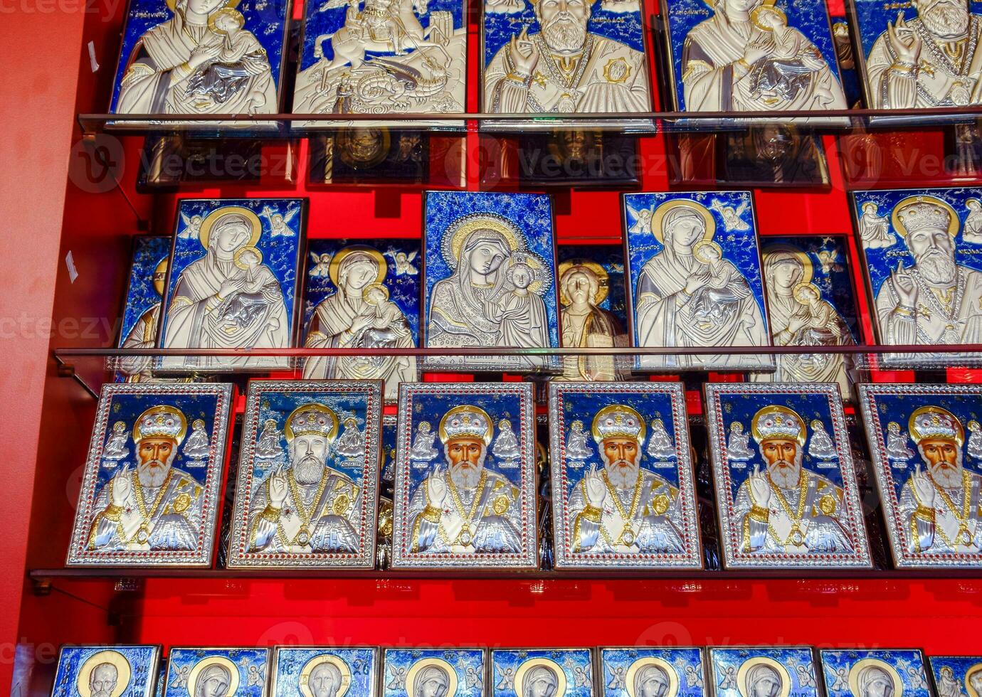 Orthodox icons on the shop counter. photo