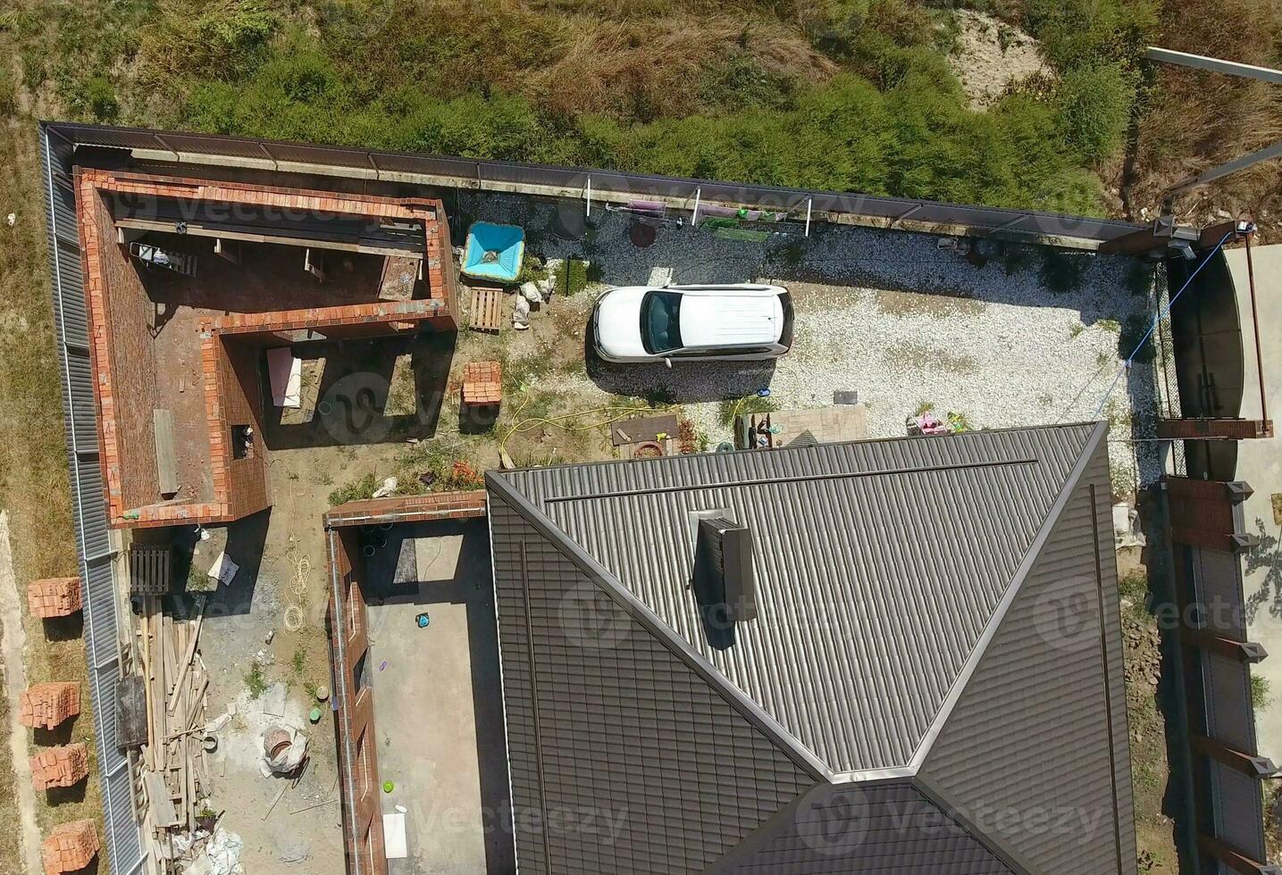 The brown roof of the new house. Home construction photo