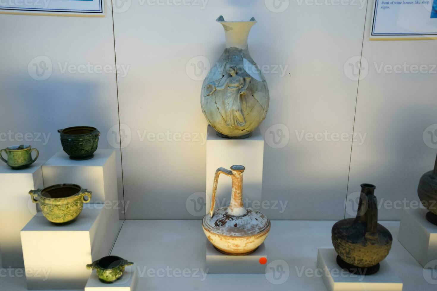 Ancient pottery, vessels and amphorae in Antalya Museum of Antiquities. photo