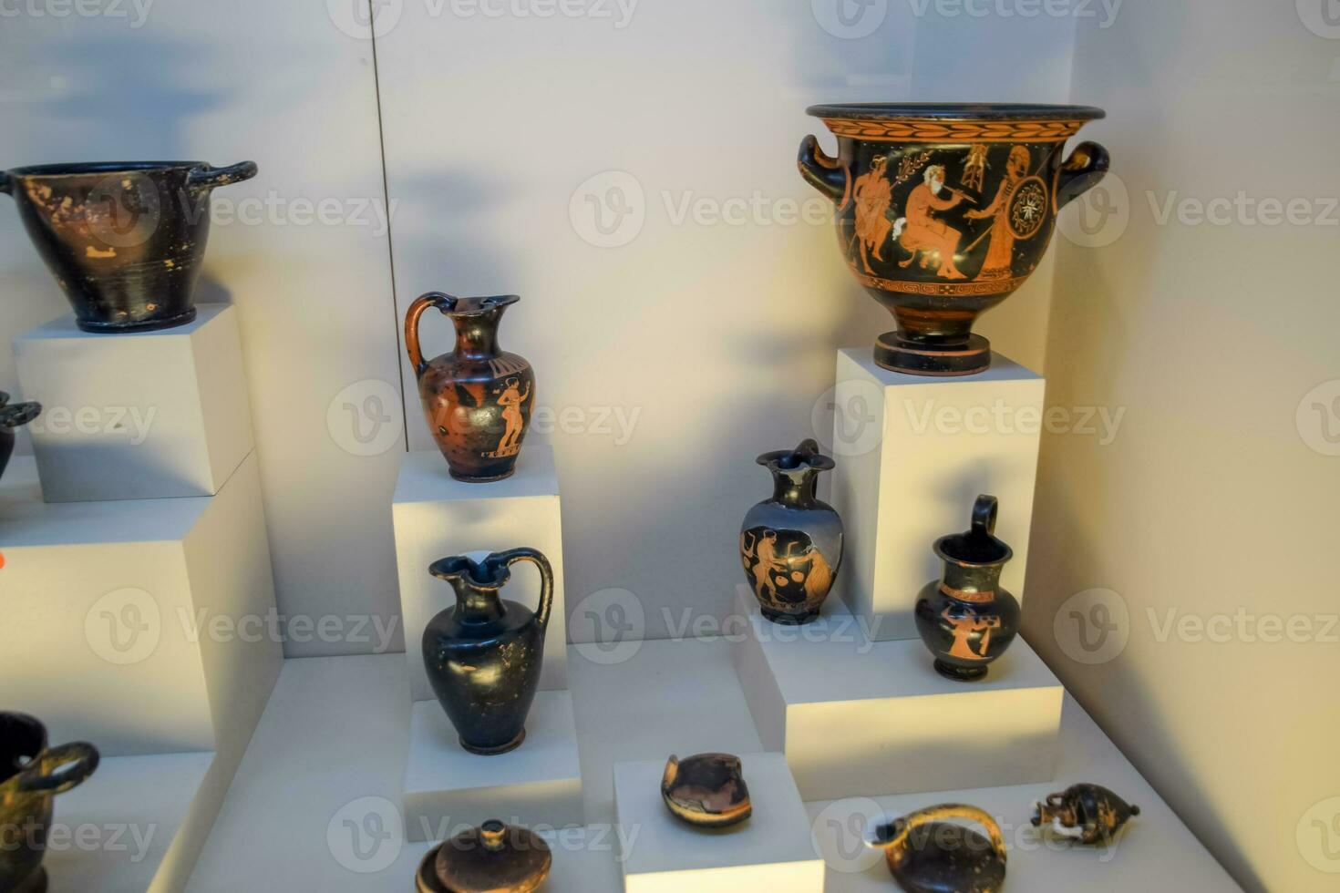 Ancient pottery, vessels and amphorae in Antalya Museum of Antiquities. photo