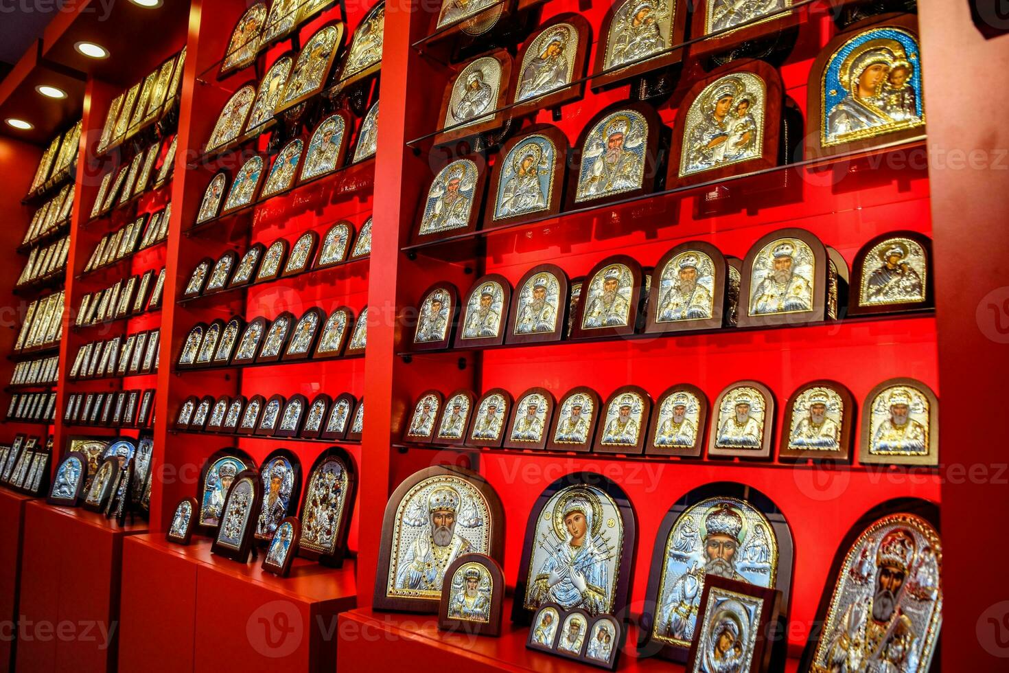 Orthodox icons on the shop counter. photo