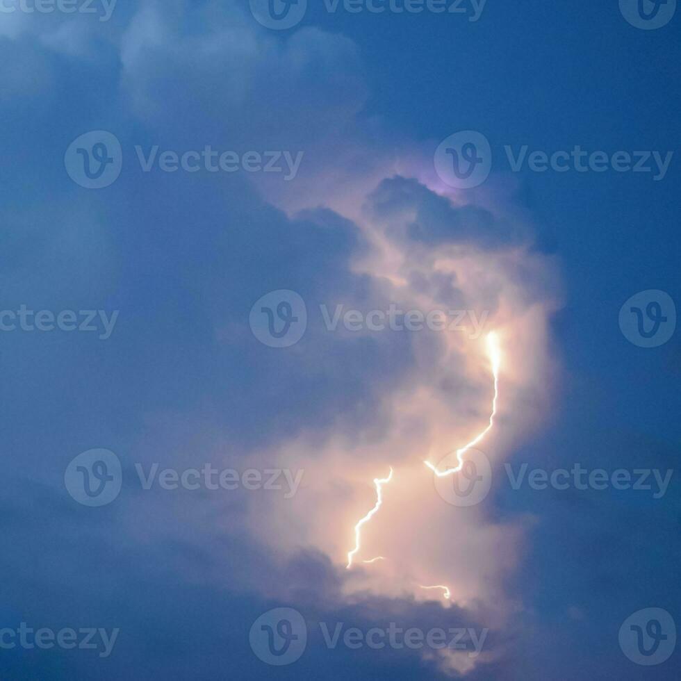 Lightnings in storm clouds. Peals of a thunder and the sparkling photo