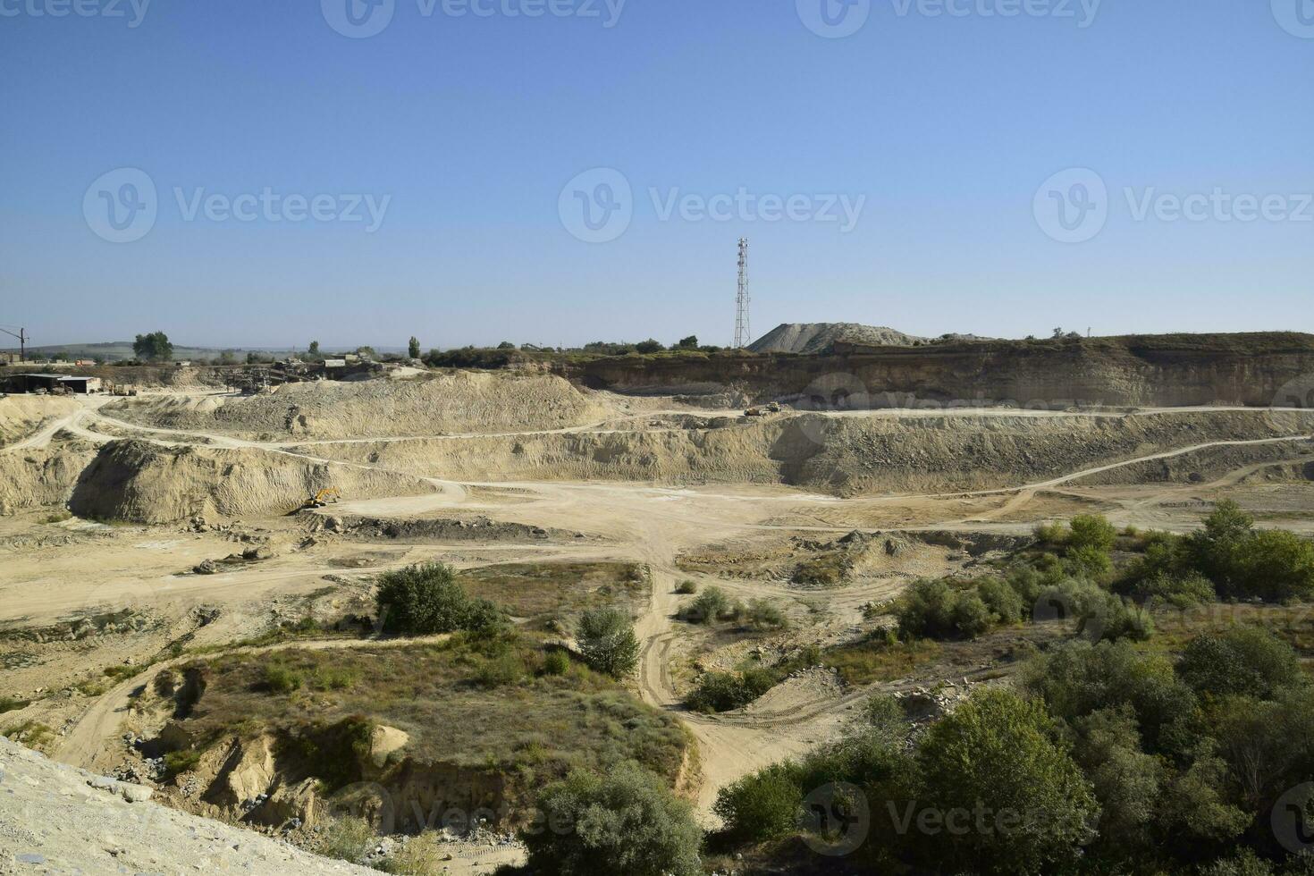 Large quarry for gravel mining, sand and clay. Mining machines and units. Mining photo