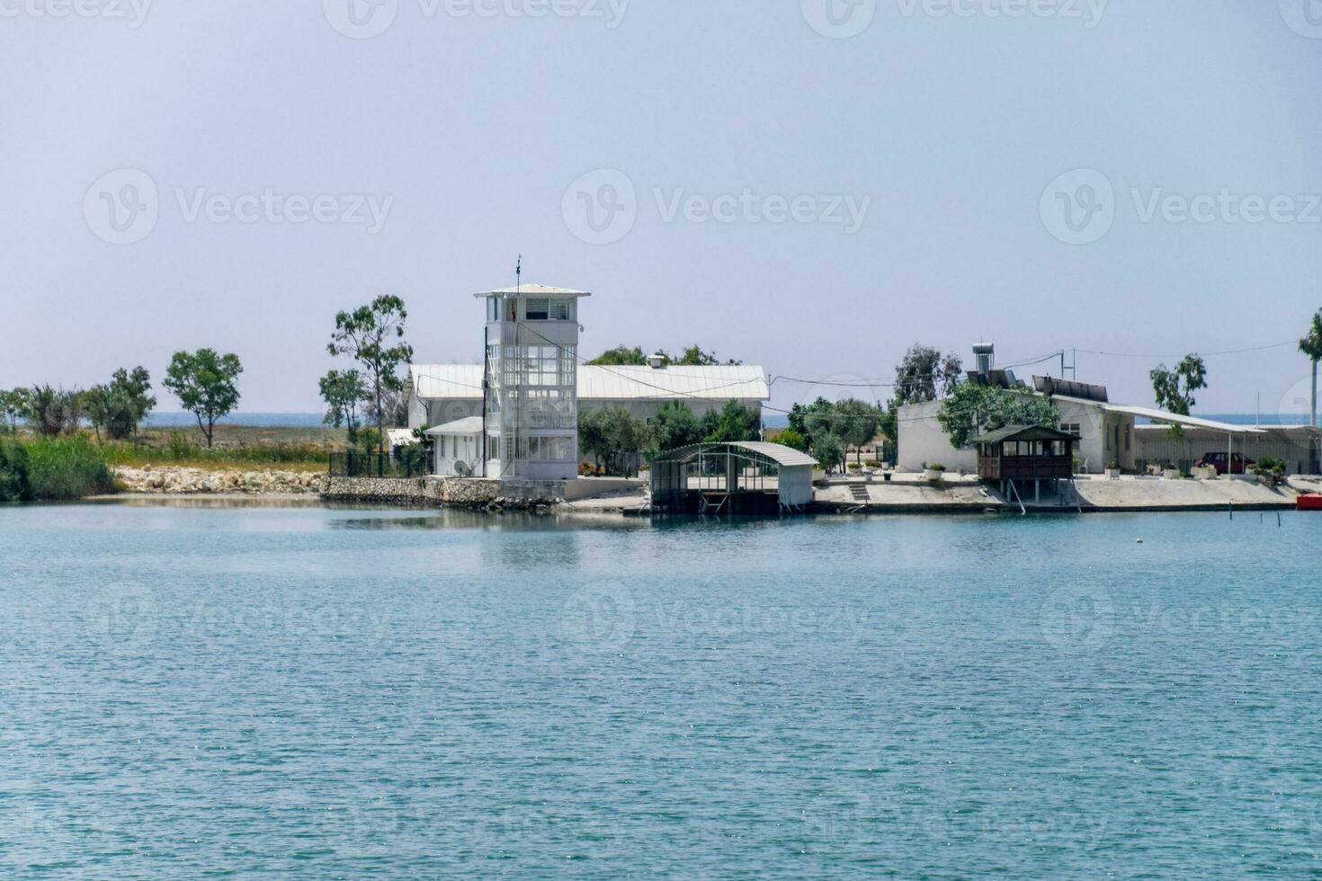 Fishing station in bay. Observation tower of fishermen. photo