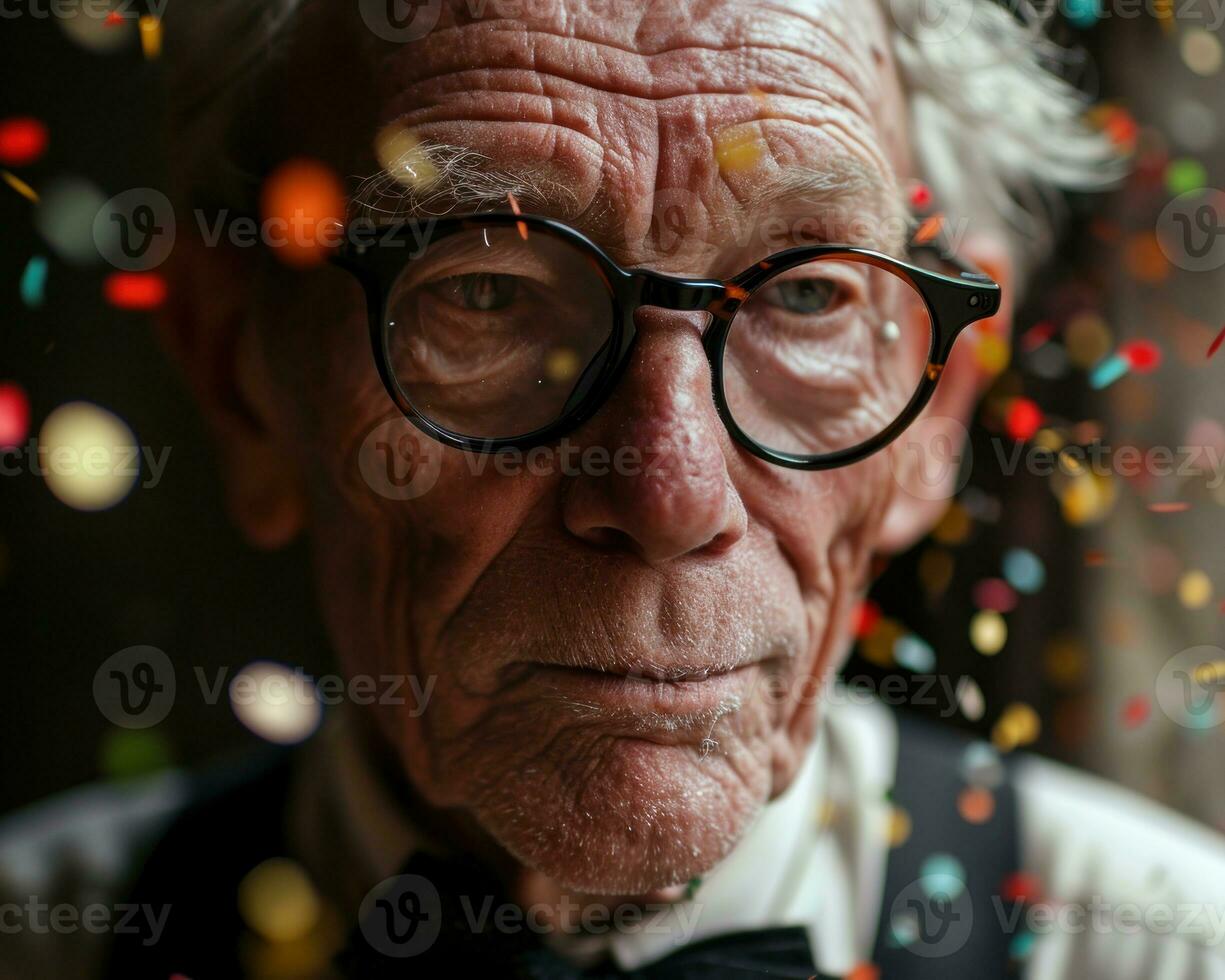 AI generated A wise gentleman with glasses and a bow tie, active seniors lifestyle images photo