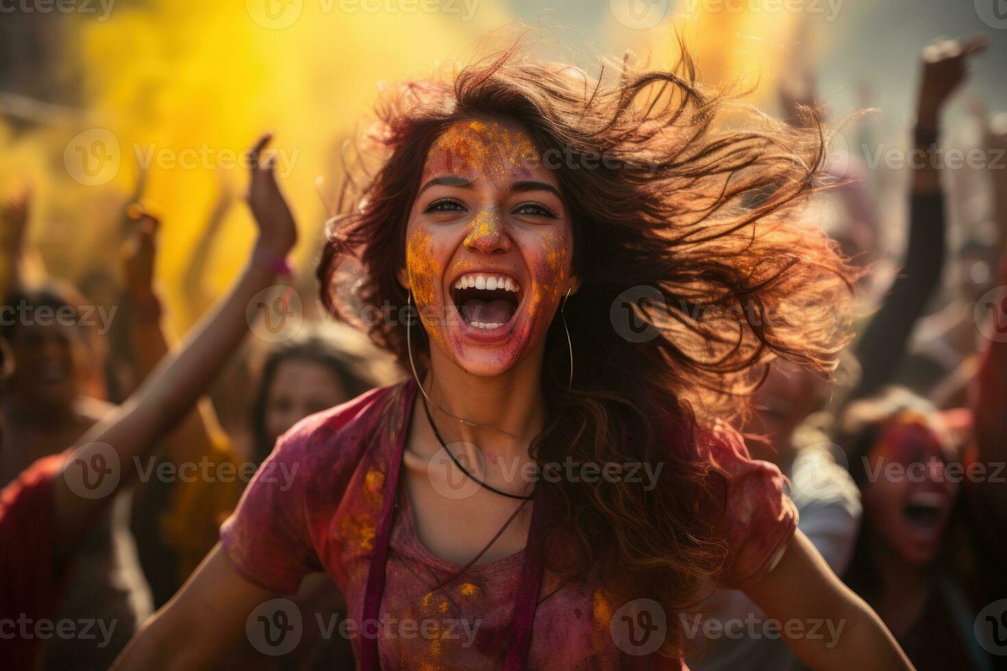 AI generated Colorful commotion spontaneous holi flash mob dance, holi festival images hd photo