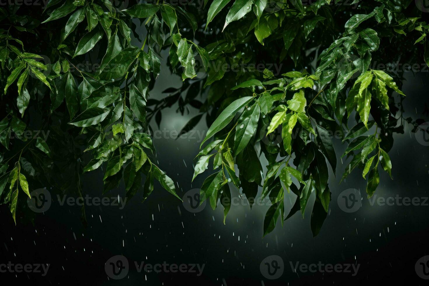 AI generated Rain of green leaves against stormy skies, go green images photo