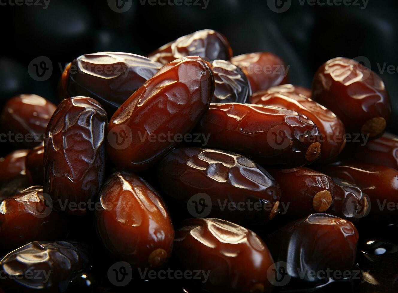 AI generated Dark and mysterious close up of dried dates, islamic images photo