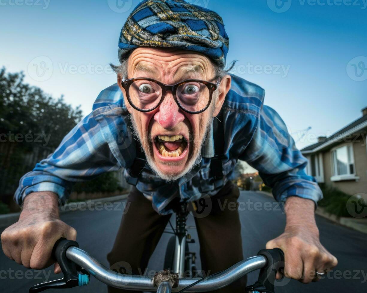 AI generated Elderly man enjoying outdoor ride, images of senior citizens photo
