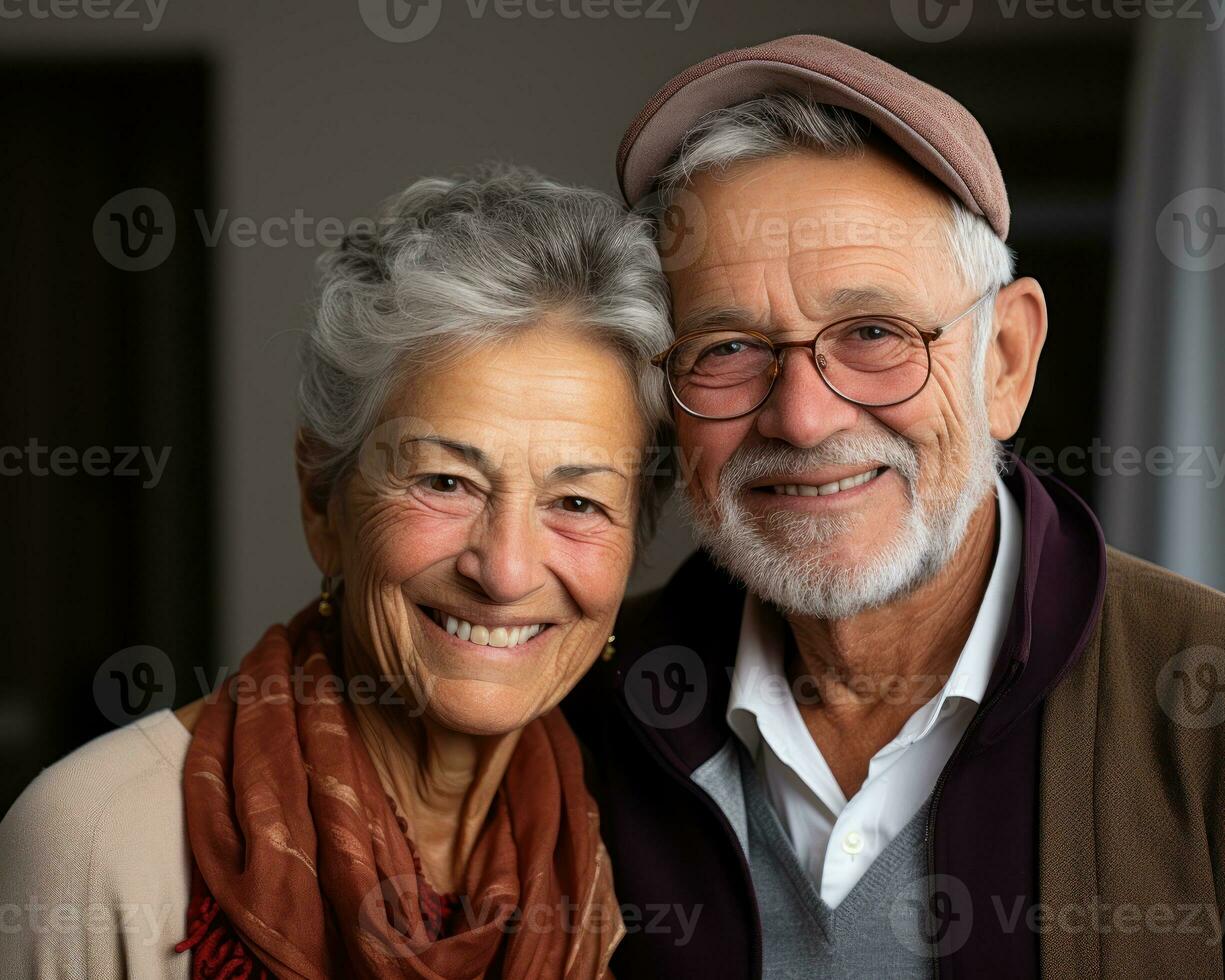 AI generated Elderly pair embracing life together, active seniors lifestyle images photo