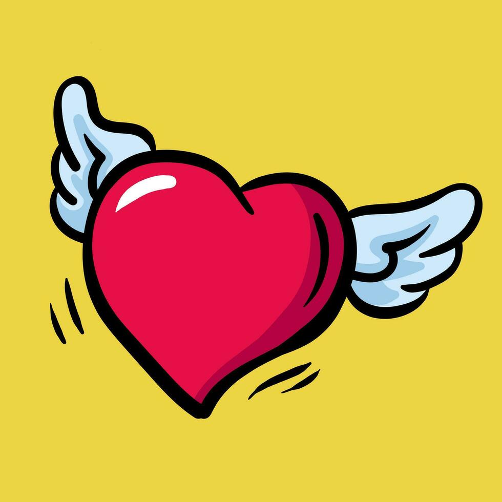 Heart and wings hand drawn vector illustration. Suitable for expression of love. Flying heart vector.