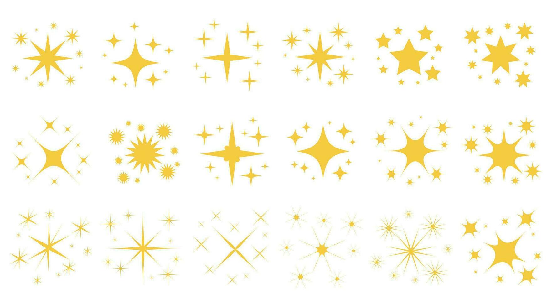 Set of gold star shapes. Retro futuristic sparkle icons collection. Vector set of Y2K style. Templates for posters, banners, stickers, business cards