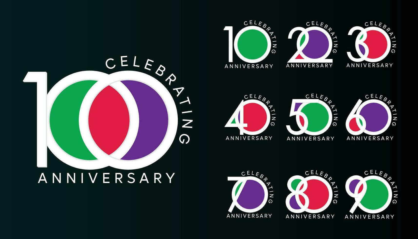 conjunto de aniversario celebracion logo y emblemas grande asiento estilo para celebracion momento. vector