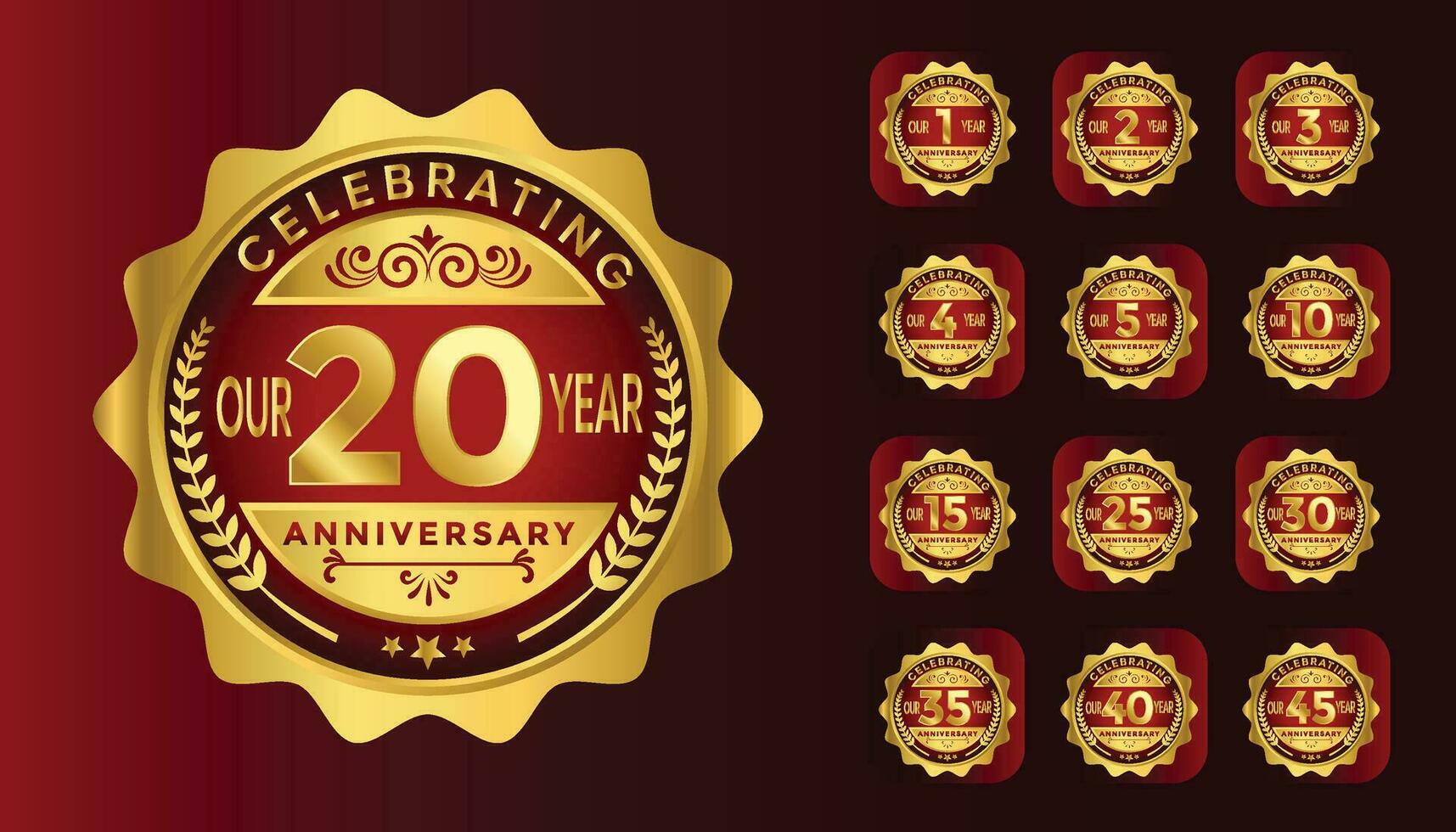 conjunto de dorado aniversario celebracion logo y emblemas grande asiento estilo para celebracion momento. vector