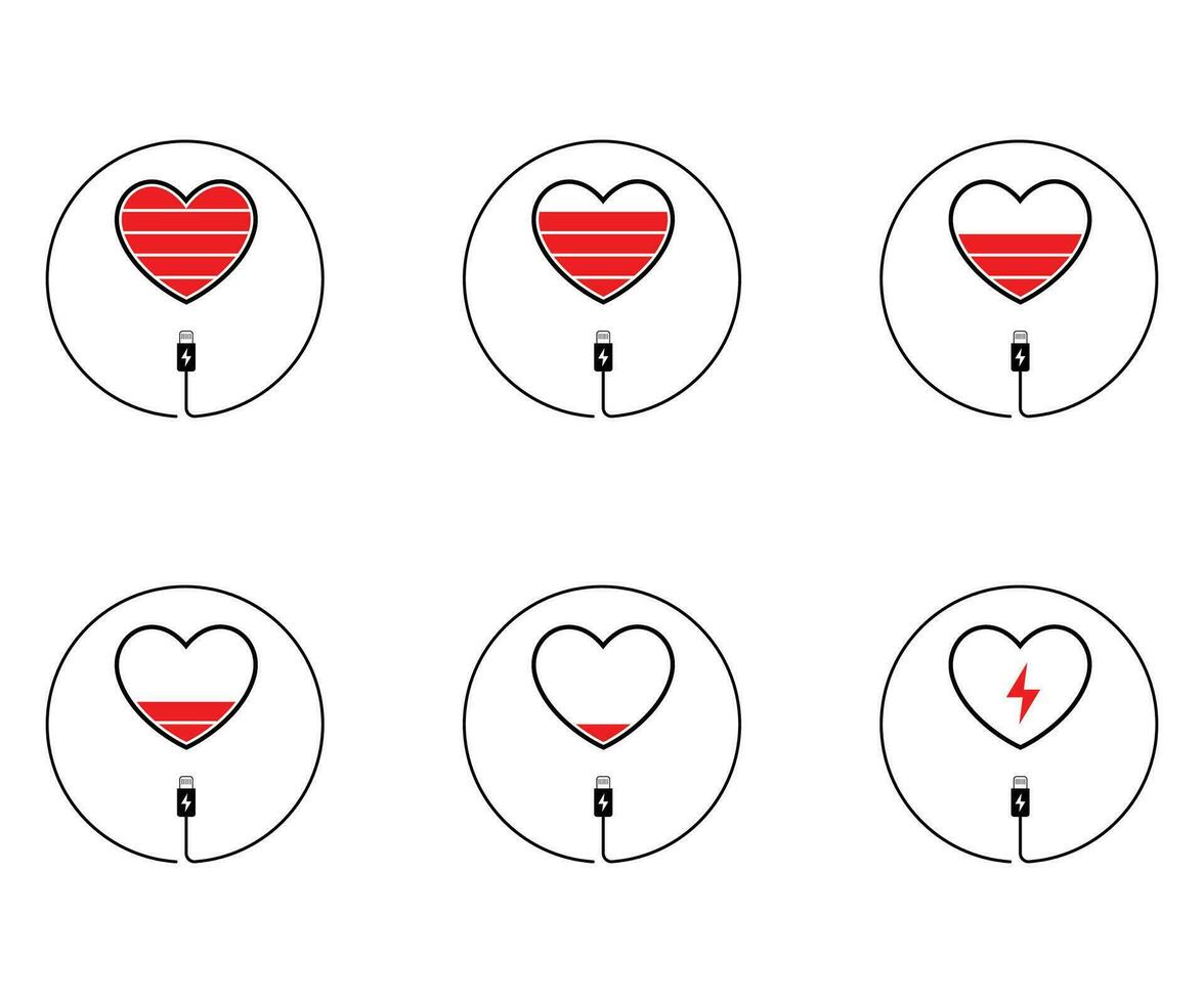 Love Charger, Heart Battery Icon, Valentines Day Concept, Vector Illustration