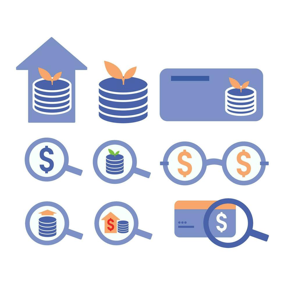 Financial icons money dollar coin card and management analyst vector