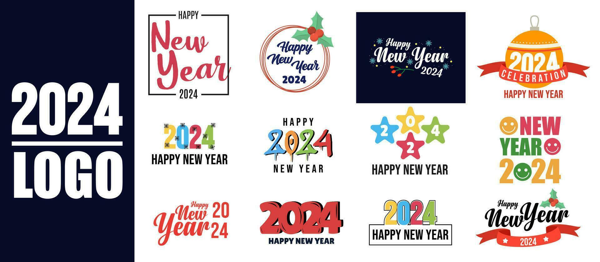Happy New Year 2024 abstract set bundle  logo icon design element vector ,