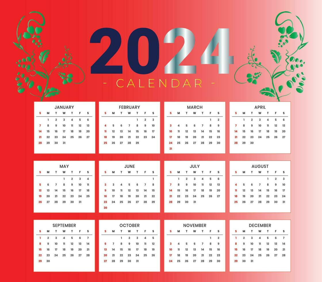 vector modern 2024 wall calendar template schedule annual task vector