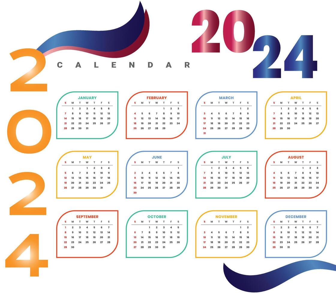 2024 nuevo año calendario vector modelo con semanas y dias diseño