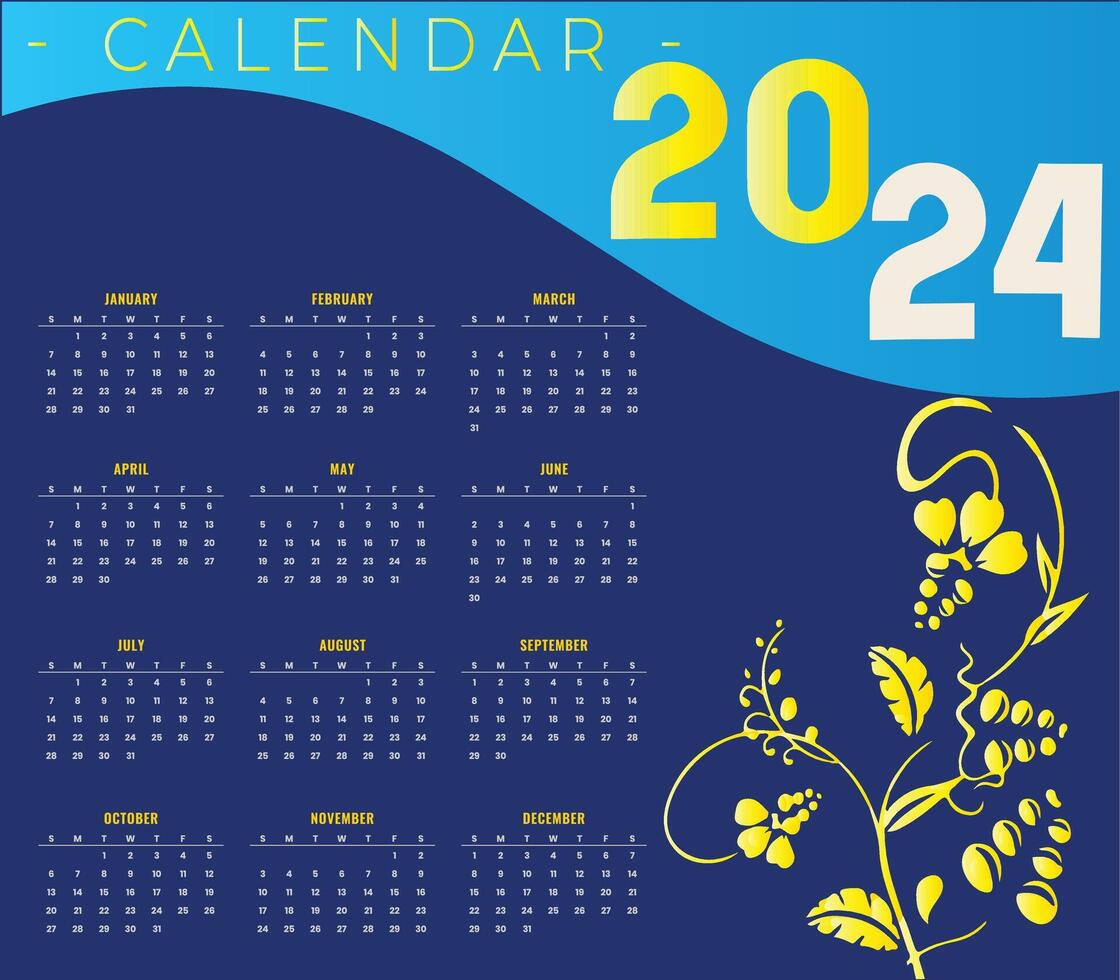 vector modern 2024 wall calendar template