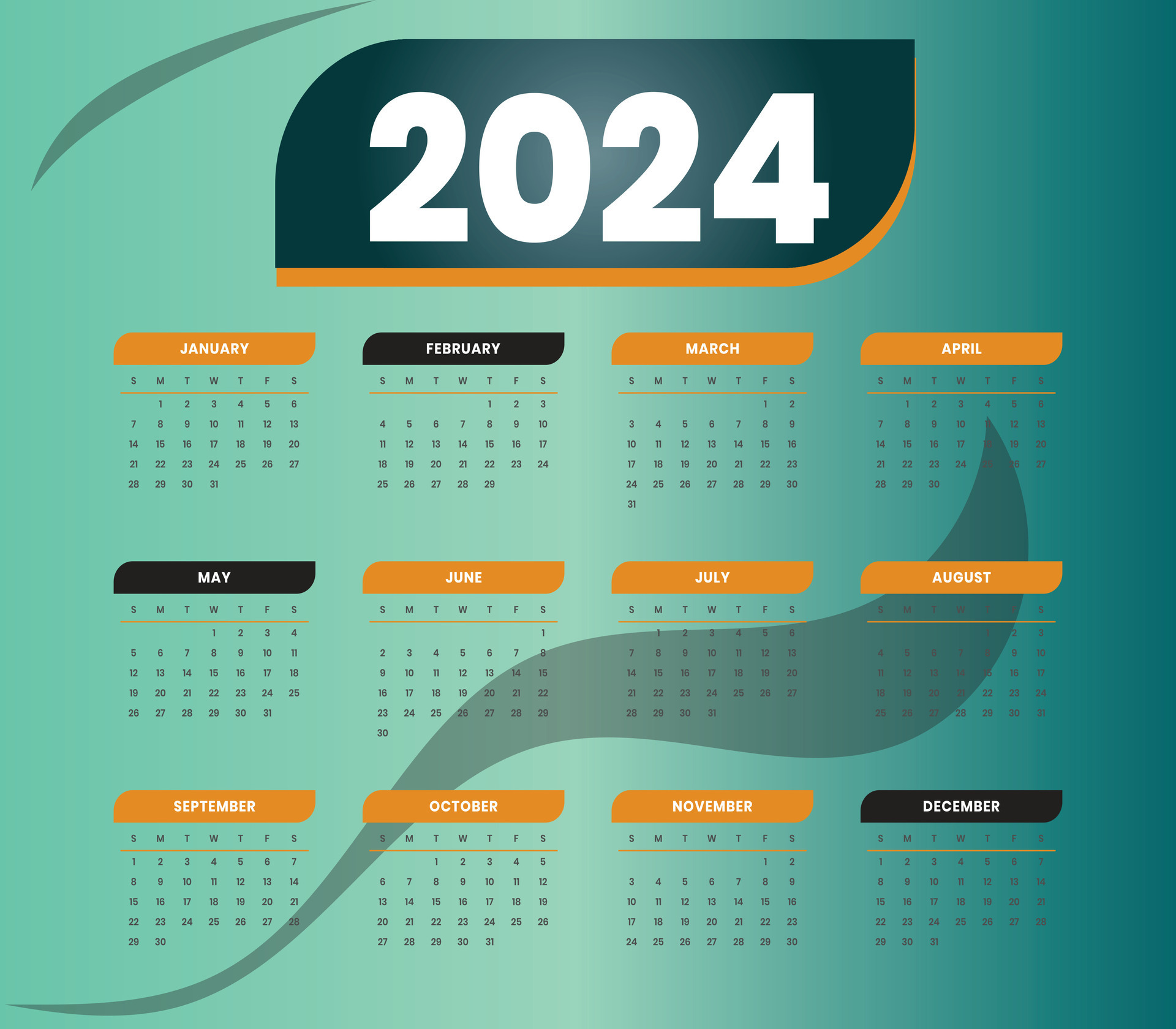 vector 2024 nuevo año calendario modelo con semanas y dias diseño