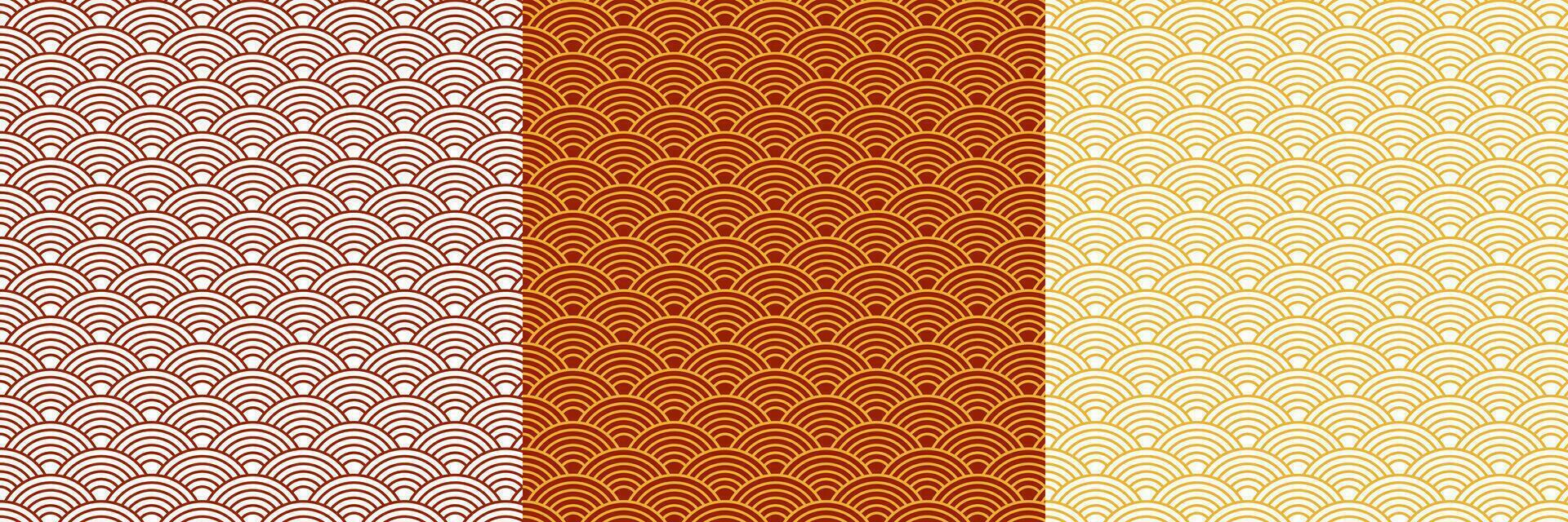 Japanese Wave pattern seamless, Vector Set, Red and golden Color, Lunar new year decoration, Chinese new year