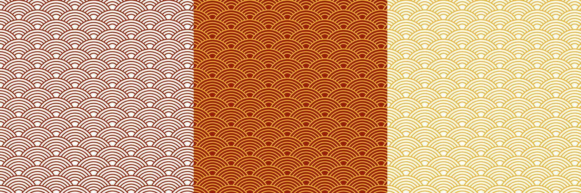 Japanese Wave pattern seamless, Vector Set, Red and golden Color, Lunar new year decoration, Chinese new year