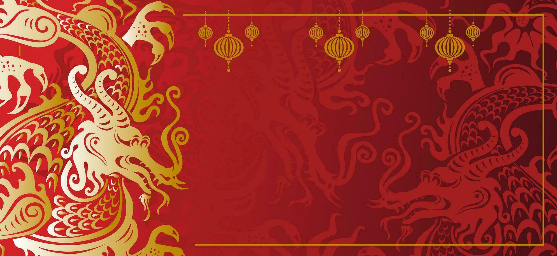 Concept holiday template for greeting card, banner, poster with Dragon symbols, Vector flat illustration