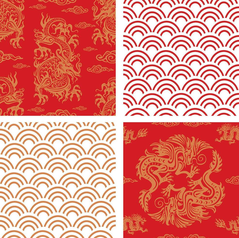 conjunto de sin costura oriental patrones con continuar símbolos, decorativo fondo de pantalla impresión vector