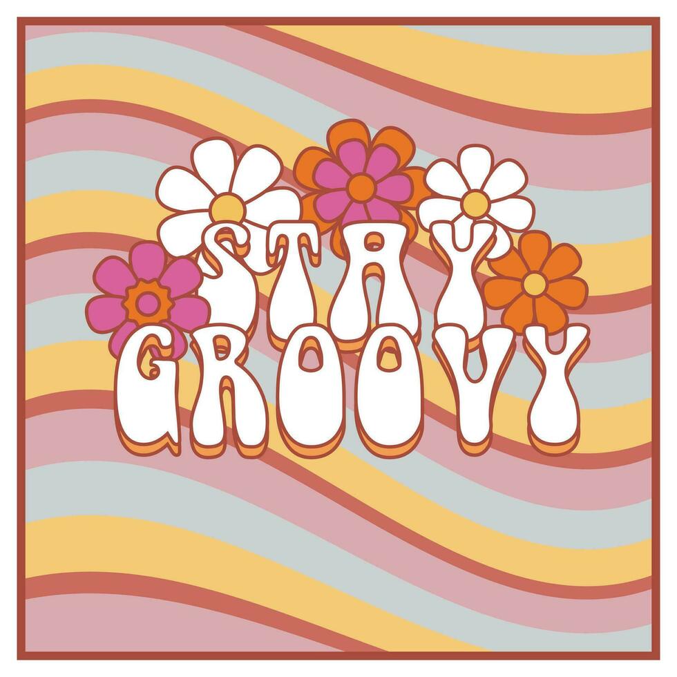 Groovy hippie 60s 70s sticker. Funny cartoon lettering with peace, Love. Sticker in trendy retro psychedelic cartoon style. Flower power. Good vibes. Stay groovy vector