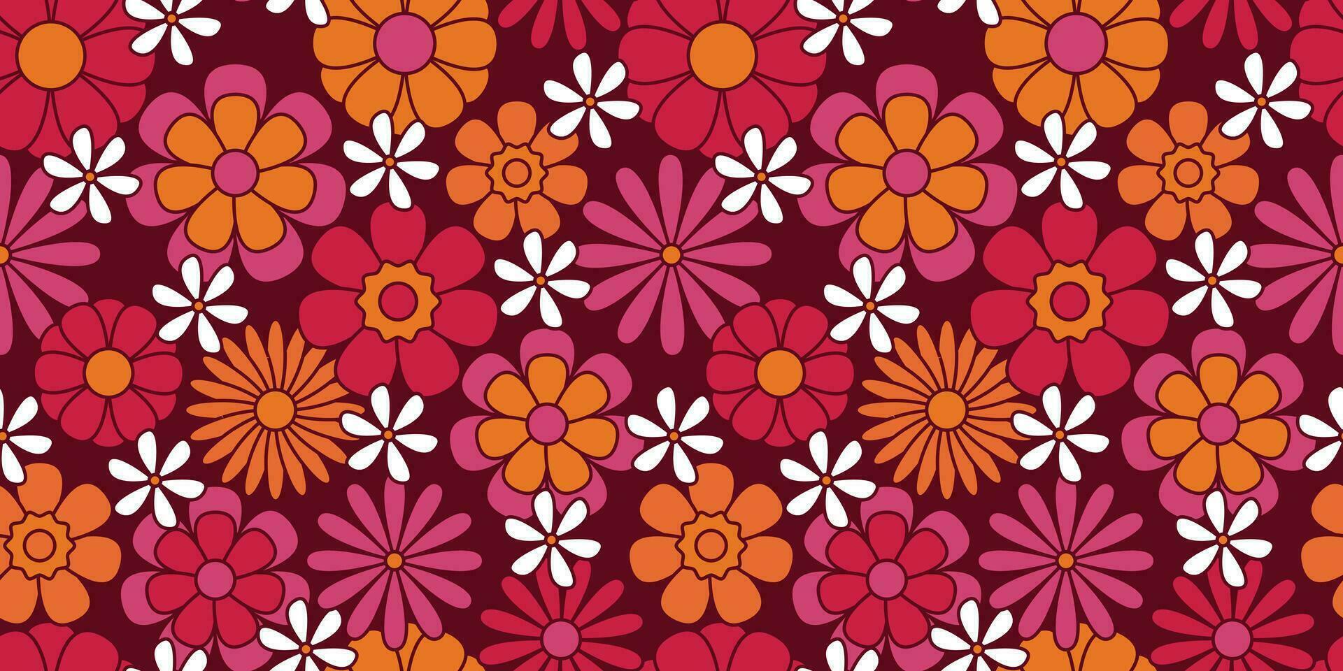 vistoso maravilloso floral sin costura modelo. hippie estético. gracioso multicolor impresión para tela, papel, ninguna superficie diseño. psicodélico fondo de pantalla vector