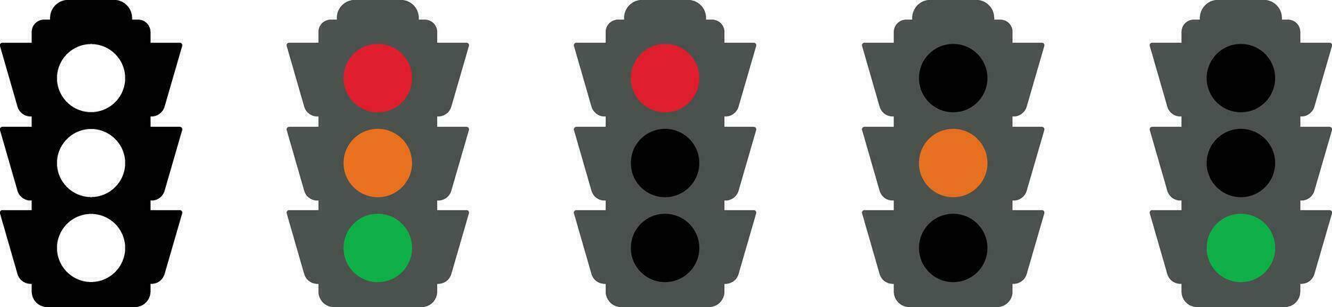 Traffic light interface icon in flat set. isolated in symbol use for Traffic control or stoplights with go light and caution light in vector for apps and website