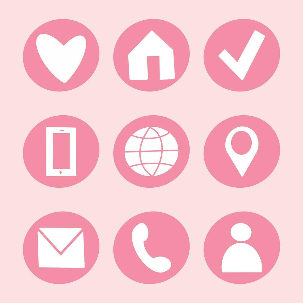 Set of icons that include a phone, heart, and other symbols vector