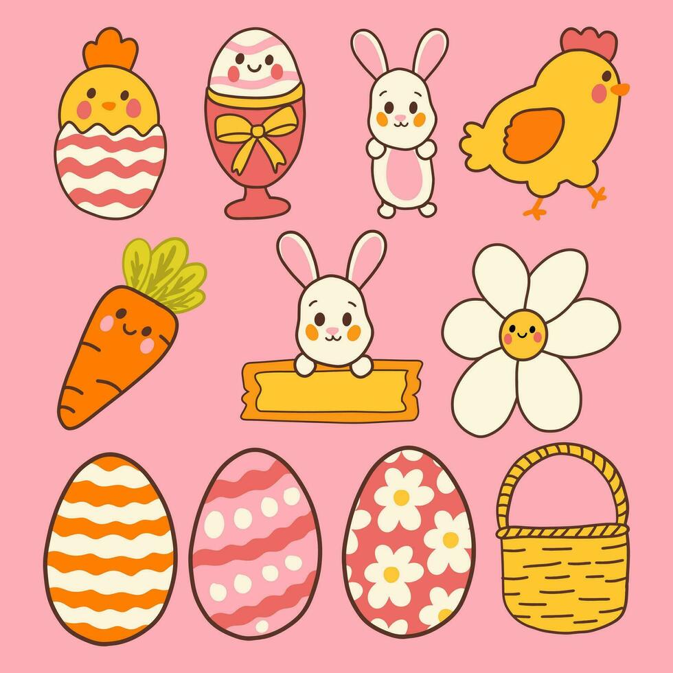 Hand-drawn Cute Easter illustration set vector