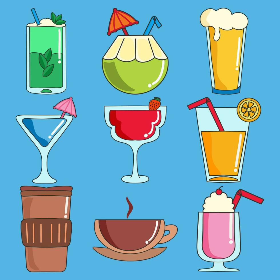 Hand-drawn Drinks Cocktails Collection Set vector