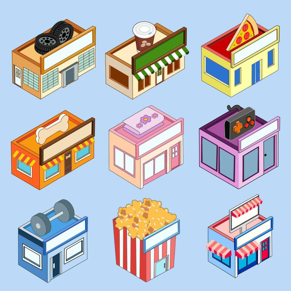 Hand-drawn Isometric Store Collection vector