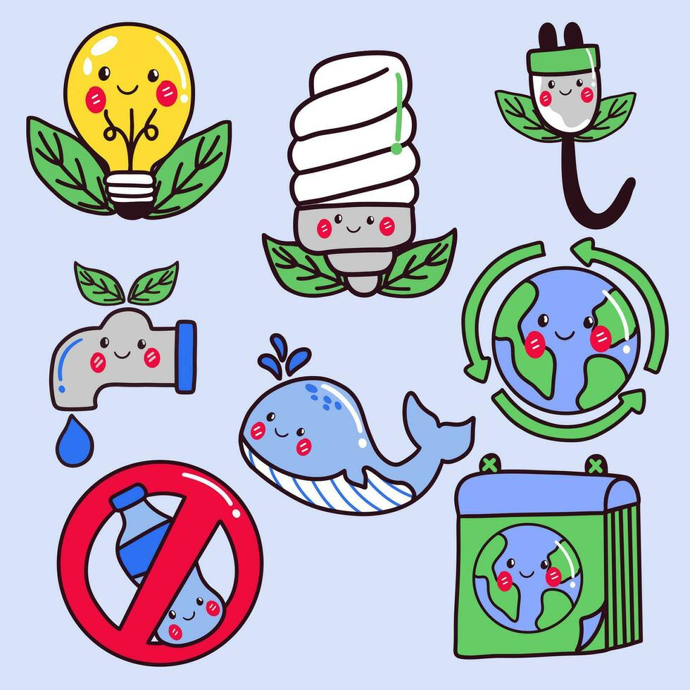 Hand-drawn Cute Earth Day illustration set vector