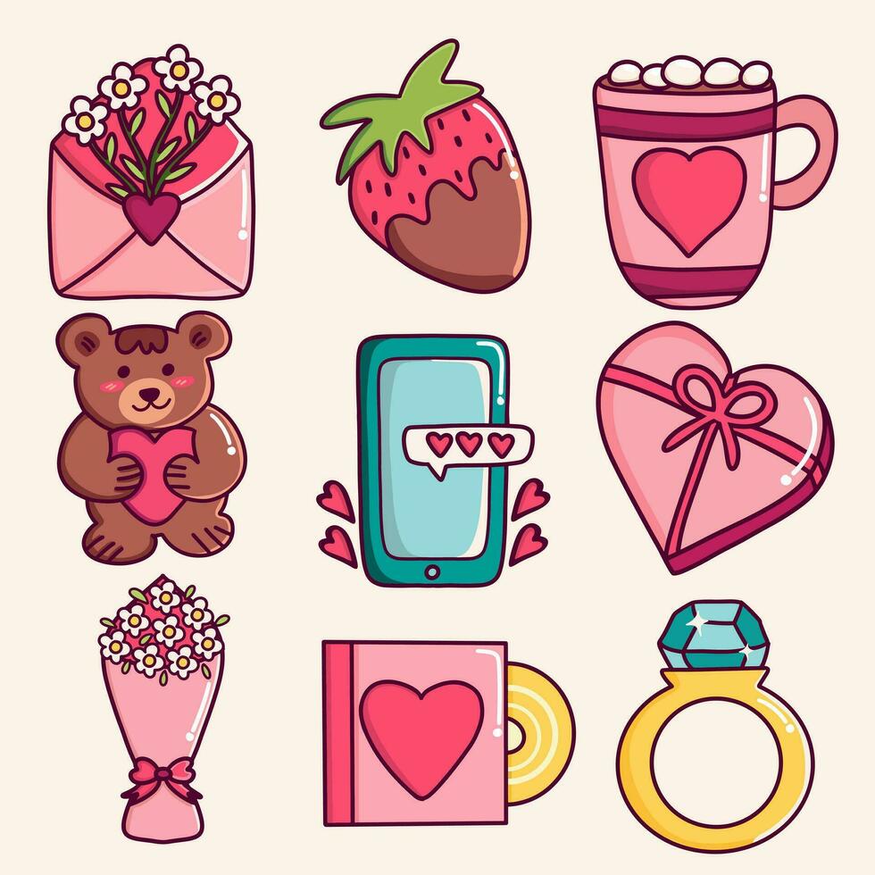 Cute set of romantic elements for Valentines day vector