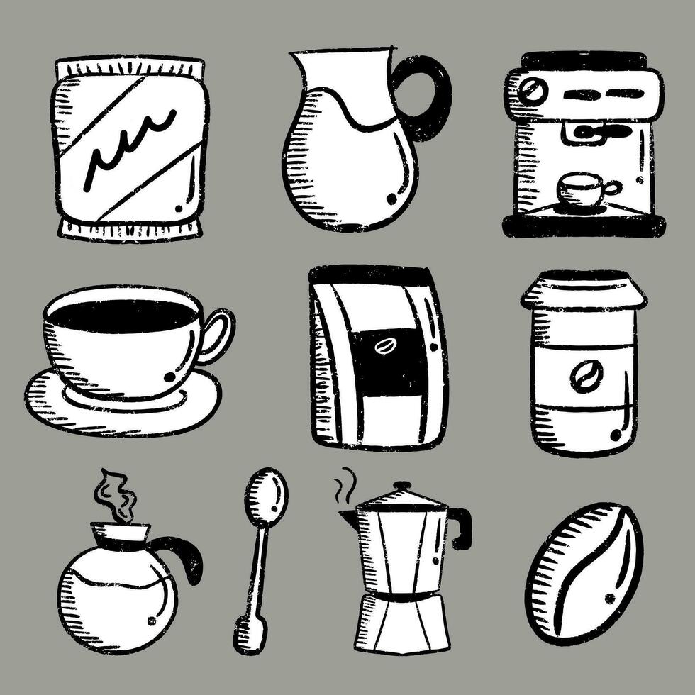 Hand-drawn doodle coffee element collection vector