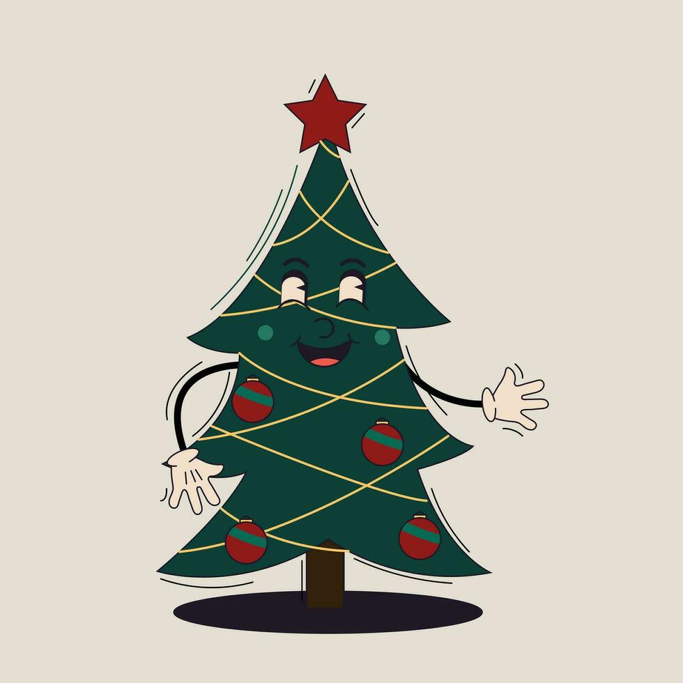 vector ilustración de un Navidad árbol en retro estilo. estilo desde el años 50, años 60, años 70 ilustración para pegatinas, pegatinas, libros, web recursos, textiles, ropa