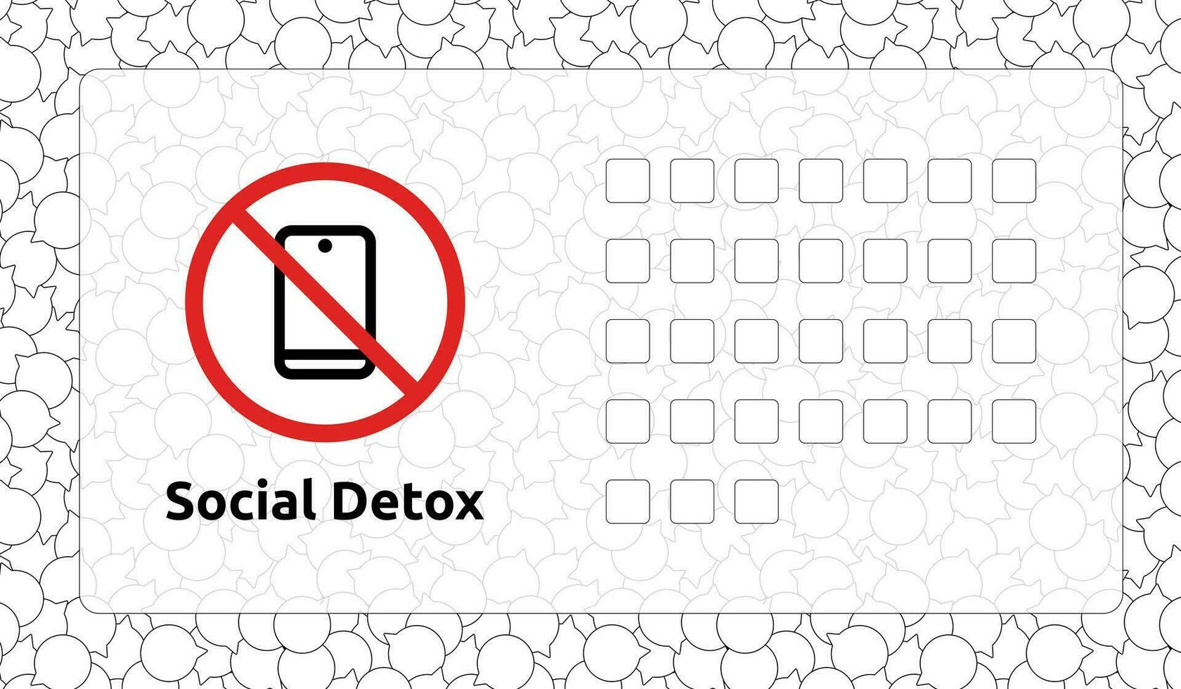 Illustration with time counting of a crossed out mobile phone with the text Social Detox vector