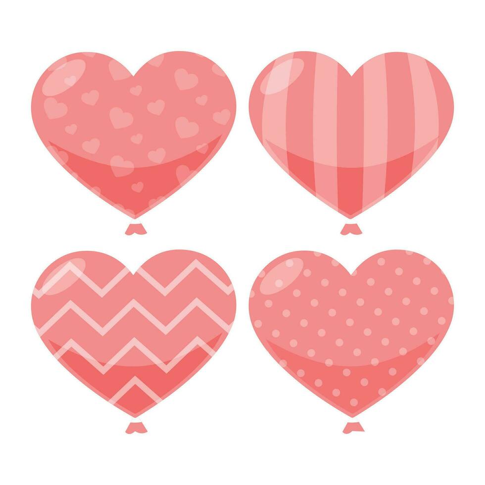 Vector hand drawn red heart balloon collection on white background