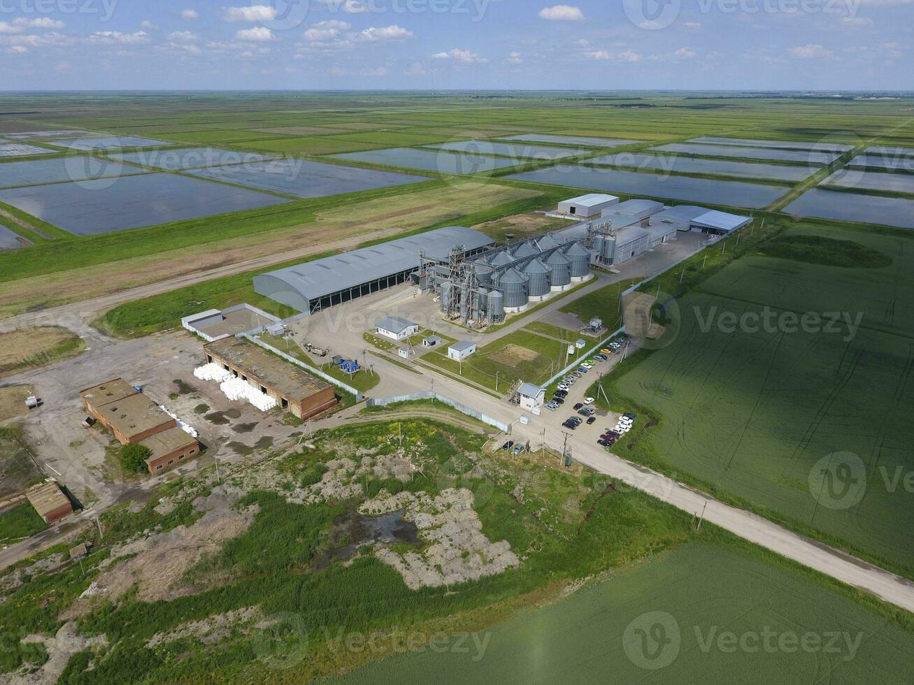 Plant for the drying and storage of grain. Top view. Grain terminal. photo