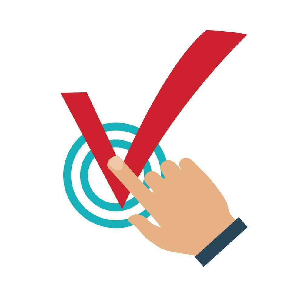 Vector people hand with check mark icon in comic style accept cartoon vector illustration
